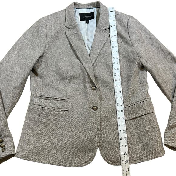 Banana Republic Blazer Womens Taupe Brown Herringbone Bronze Buttons Size 14 - Picture 3 of 7